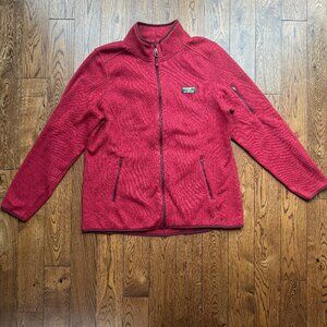LL Bean Women’s Sweater Fleece Full Zip Jacket Red Size XL Mount Katahdin Logo